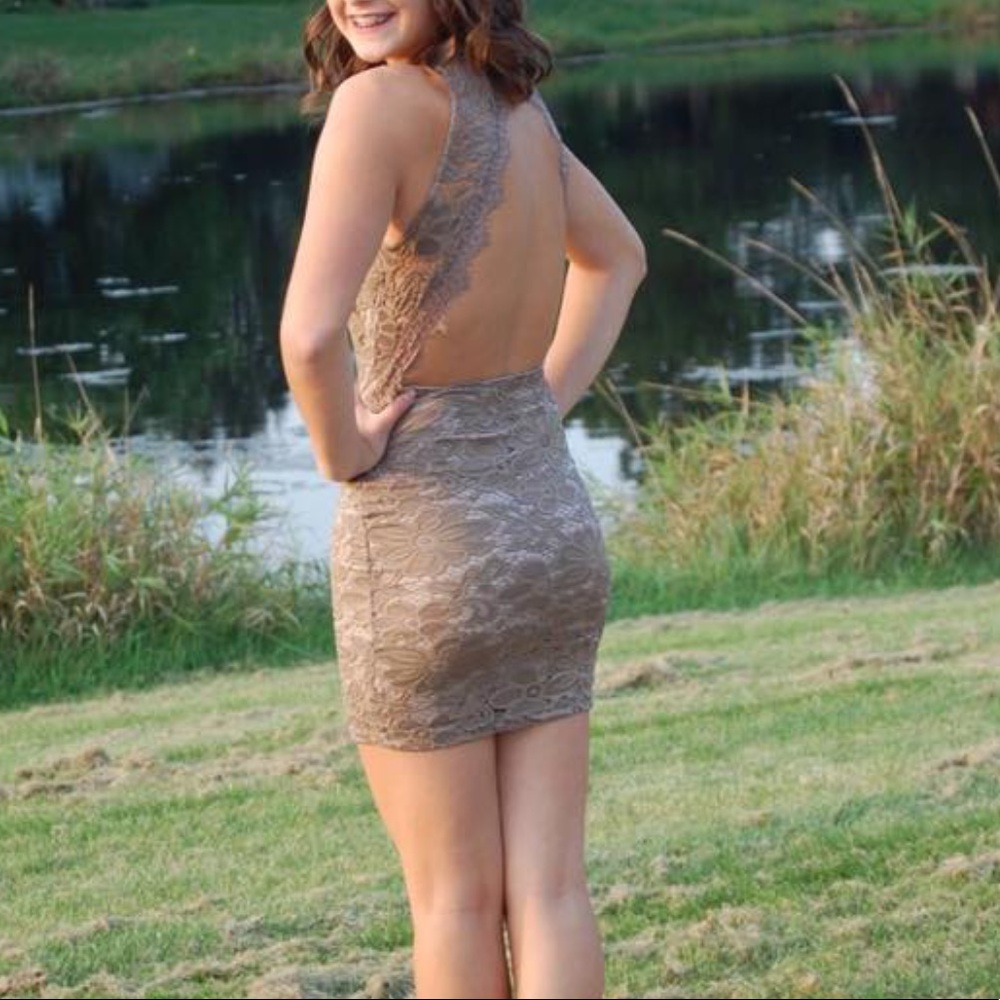 Windsor taupe homecoming dress